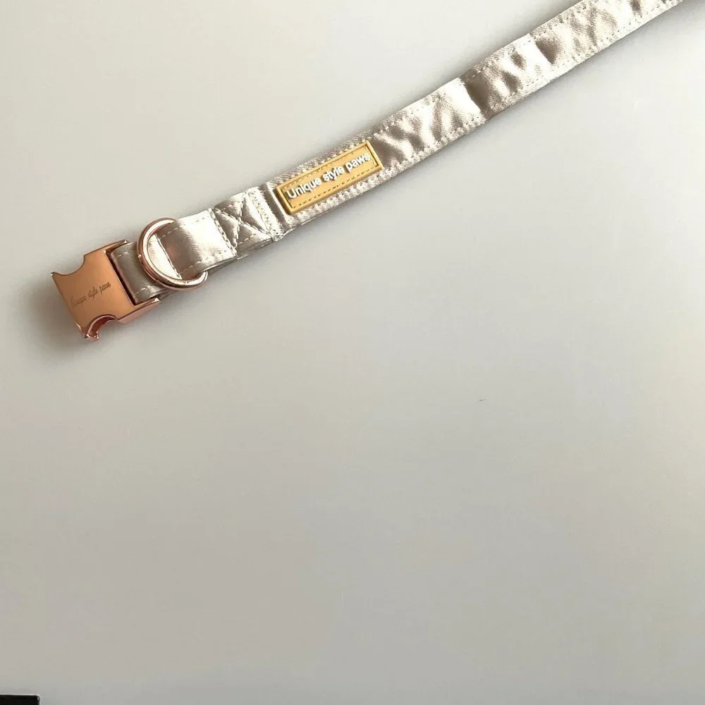 NEW Champagne Silk Bow Dog Collar Unisex